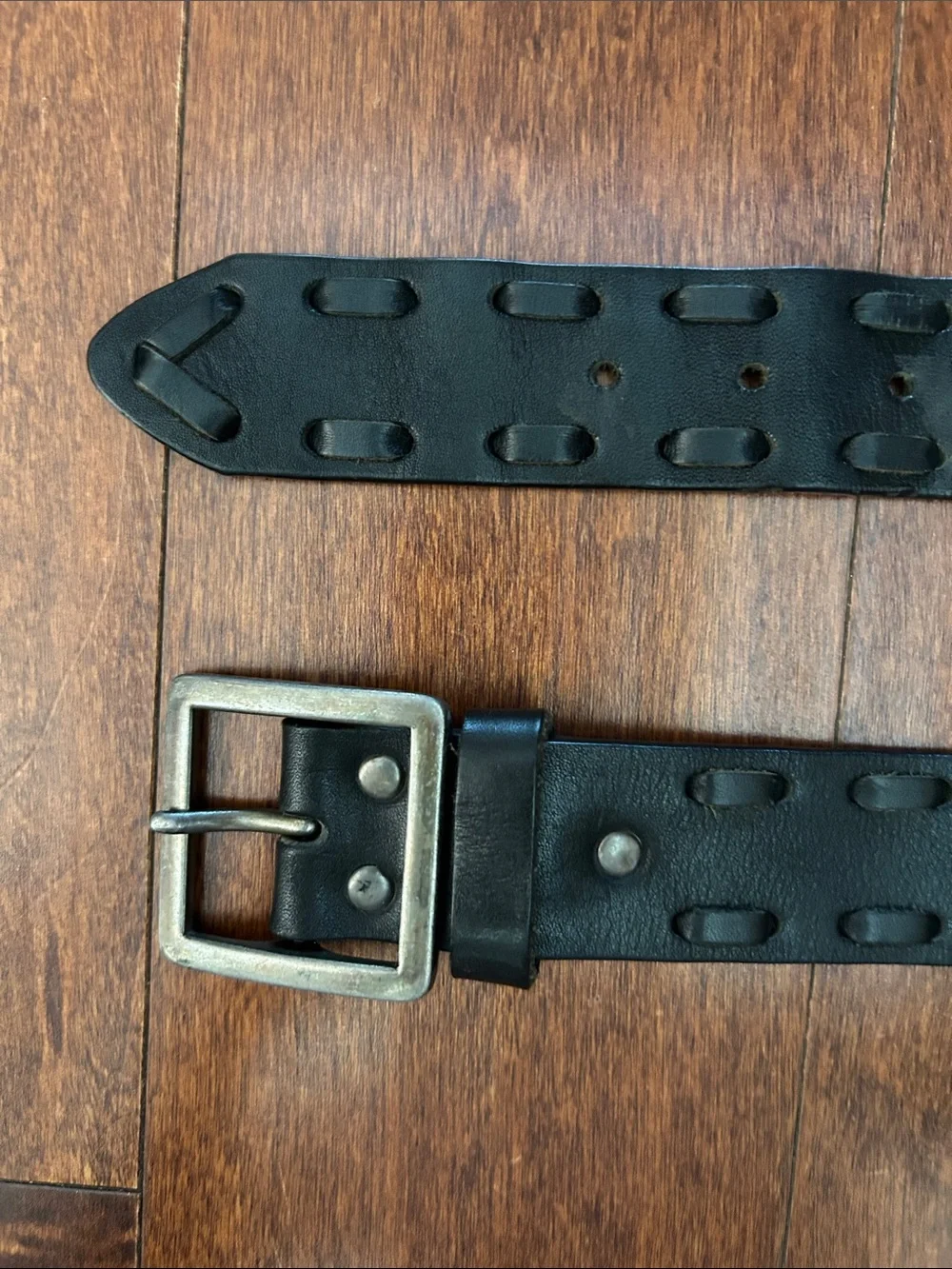 The Children’s Place Kid’s Chunky Black Leather Belt, Silver Buckle, Size 8-14